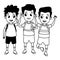 Childhood adorable school students cartoon in black and white