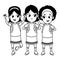 Childhood adorable students girls cartoon in black and white