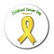 Childhood cancer awareness. Cancer Children`s Day. Emblem with a gold ribbon. Vector illustration on isolated background.