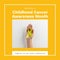 Childhood cancer awareness month text on yellow and caucasian female hand holding yellow ribbon