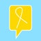 Childhood cancer awareness. Yellow gold ribbon in speech bubble, . International Childhood Cancer Day.