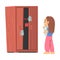 Childhood Fear with Scary Monster Peeped Out Wardrobe Frightening Little Girl Vector Illustration