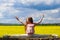 Childhood happiness concept. Teenager outdoors. Girl in nature, lifestyle