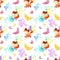 Childhood seamless pattern with cute red foxes and butterflies