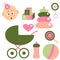 Childhood Set for Baby Girl. Elements about Kids. Vector