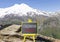 Childhood trauma symbol. Concept words Childhood trauma on beautiful black chalk blackboard. Chalkboard. Beautiful mountain Elbrus