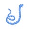 Childish animal portrait. Cute, funny, bright blue striped snake or suspicious python character. Design element for t