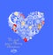 Childish applique with paper cutting heart shape with gingerbread, little angels, snowflakes, jingle bell, candy, gift, sock and m