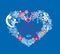 Childish applique with paper cutting heart shape with gingerbread, little angels, snowflakes, jingle bell, sweet candy and gift. G