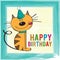 Childish birthday card with funny little cat