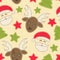 Childish Christmas seamless pattern with Santa Claus, Christmas trees and reindeer