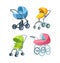 Childish colorful folding stroller, buggy, baby carriage, child wagon, infant transport