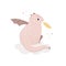 Childish cute illustration with adorable pink dragon breathing fire.