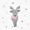 Childish deer cute cartoon illustration sketch. Nursery print, Creative winter Christmas scandinavian style kids texture
