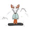 Childish deer on snowboard cartoon winter sketch. Creative ski polar print Christmas scandinavian style kids texture for fabric,