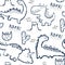 Childish dinosaur seamless pattern for fashion clothes, fabric, t shirts. hand drawn vector with lettering