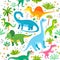 A Childish dinosaurs and tropical leaves pattern