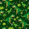 A Childish dinosaurs and tropical leaves pattern