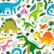 A Childish dinosaurs and tropical leaves pattern