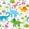 A Childish dinosaurs and tropical leaves pattern