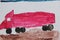 Childish drawing with red truck on white background. Artwork with drawing