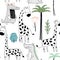 Childish jungle texture with giraffe,crocodile and tropical elements. seamless pattern. vector illustration