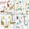 Childish jungle texture with giraffe and tropical elements. seamless pattern. vector