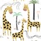 Childish jungle texture with giraffe and tropical elements. seamless pattern. vector illustration