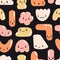 Childish little doodles seamless pattern. Kawaii tiny abstract shapes with emotions