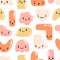 Childish little doodles seamless pattern. Tiny abstract shapes with emotions