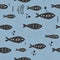 Childish Nautical Seamless Patterns with Cute Fish. Underwater Creatures Background for Fabric, Wallpaper Wrapping Paper