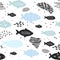 Childish Nautical Seamless Patterns with Cute Fish. Underwater Creatures Background for Fabric, Wallpaper Wrapping Paper