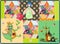 Childish patchwork pattern with fairy dragon, princess and cute house.