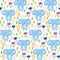 Childish pattern with elephants, grass and flowers