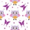 Childish patterns, with cute owls, butterflies, for fabrics, wrappings, textiles. vector