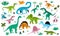 Childish poster with cute flat dinosaur set