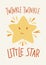 Childish poster template with Twinkle Twinkle Little Star lettering handwritten with elegant calligraphic font and cute