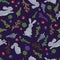 Childish rabbits and flowers. Cute seamless pattern in cartoon style. Can be used for wallpapers, fills, web page