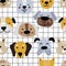 Childish Scandinavian hand-drawn dogs on a white checkered background