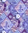 Childish seamless patchwork pattern with fairy dragons, butterflies, flowers and waves. Cute illustration of quilt