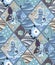 Childish seamless patchwork pattern with fairy dragons, butterflies, flowers and waves. Cute illustration of quilt