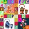 Childish seamless patchwork pattern with fantasy pictures and alphabet.