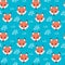 Childish seamless pattern with cartoon fox. With sign hello. blue background. Perfect for kids apparel,fabric, textile