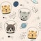 Childish seamless pattern with cute cats astronauts.vector illustration for fabric,textile,wallpaper