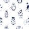 Childish seamless pattern with cute little baby penguins dressed in winter outerwear. Backdrop with funny cartoon polar