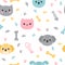 Childish seamless pattern with cute little puppies and kittens. Trendy background with cartoon dogs and cats. Nursery decoration,