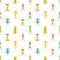 Childish seamless pattern with cute smiling robots on white background. Backdrop with toy cyborgs, electronic monsters