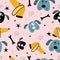 Childish seamless pattern with hand drawn dogs. Trendy scandinavian vector background. Good for textile print decoration