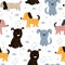 Childish seamless pattern with hand drawn dogs. Trendy scandinavian vector background. Perfect for kids apparel,fabric