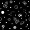 Childish seamless pattern. hand drawn elements space, rocket, star, planet, space probe. Trendy kids vector illustration for